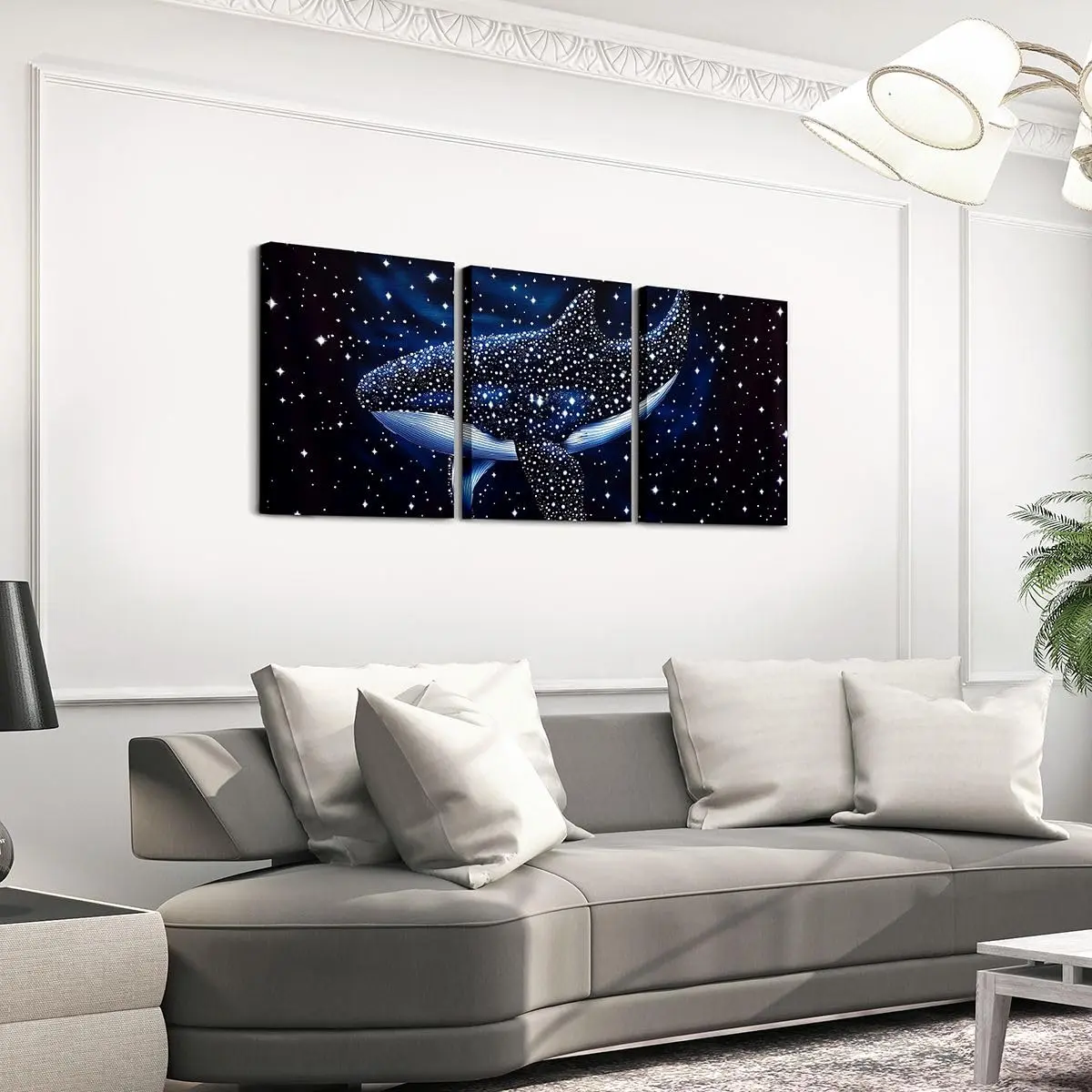 2D flat posters and prints, 2D flat decorative paintings, three-piece whale shark canvas wall decor, space starry sky poster print, ocean starry sky galaxy wall art, marine life framed canvas painting, wall art decoration, canvas prints and artwork, 2D fl