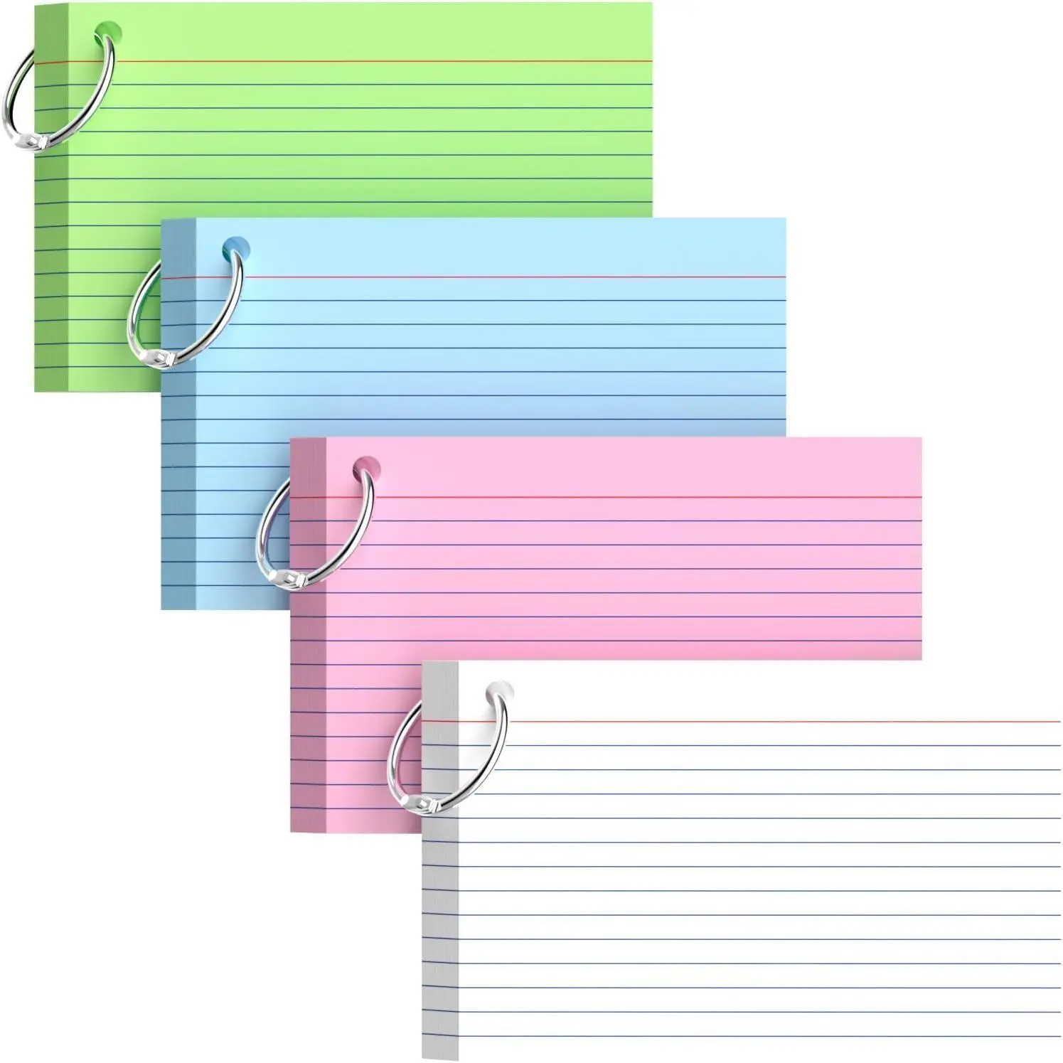 160-Pack Colored Index Cards 4x6 Inch w/Key Ring – 180gsm Heavyweight Flashcards – 4  Colors Flash Cards (White  Blue Yellow)  for Study, Notes & Memory, Students School Supplies