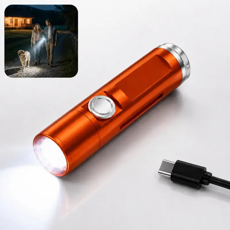 Compact LED Mini Keychain Flashlight - Type-C Rechargeable, 4 Modes, Waterproof IPX4, Metallic Body, USB Cable Included, Nightlight for Car Emergencies, Campers/Drivers, Portable Household Appliance Accessory