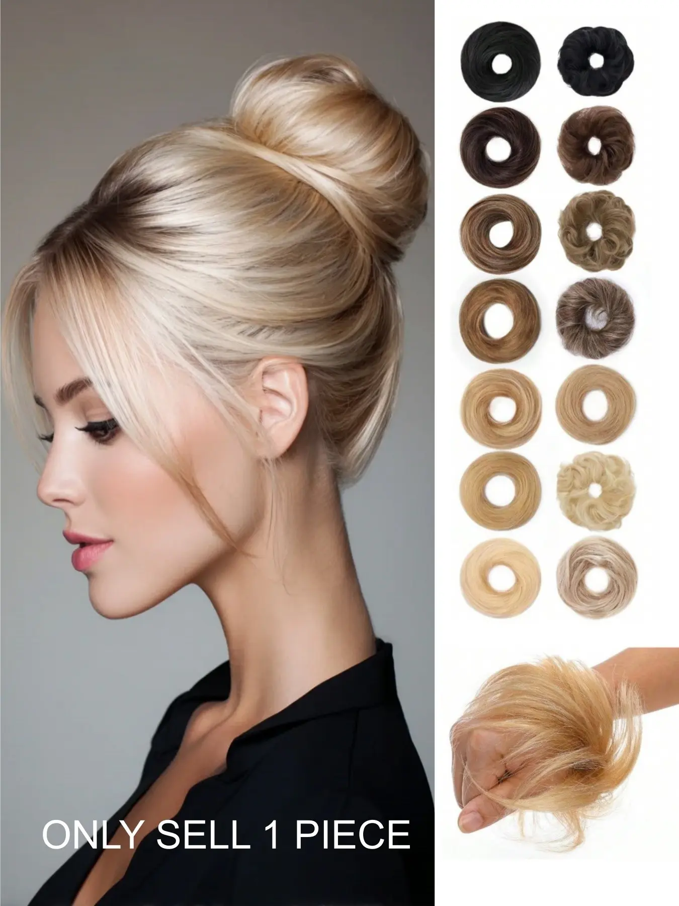 4 Inch Real Human Hair Pack, 100% Premium Smooth Lazy Bun Hair Pack, 12g Each, Elastic Drawstring Hair Tie, Thick Silky Straight Hair Pack