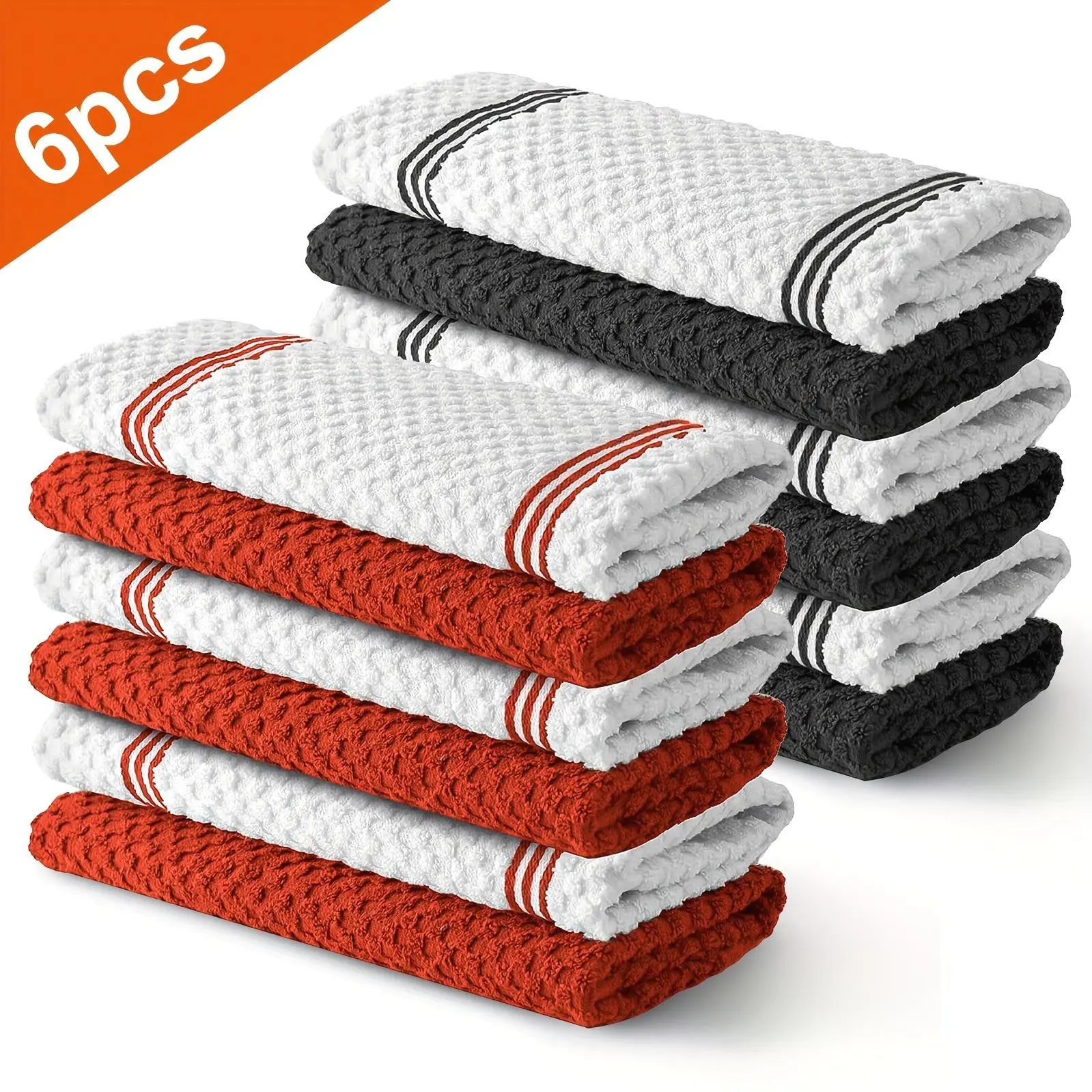 6pcs Kitchen Dish Towels - High Absorbency, Durable Fabric for Drying Dishes And Cleaning, Soft Cleaning Cloths, Textured Surface Towel