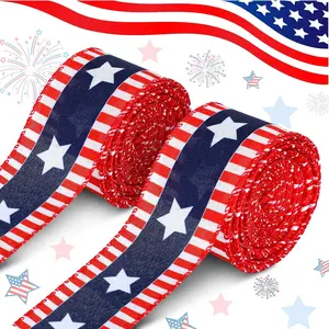 2 Rolls Patriotic Wired Edge Ribbon Stars Stripes Red White Blue Ribbon Wired Ribbon 4th of July Decorative Ribbon for Independence Day Holiday Party 12 Yards in Total by 2.5 Inchfidget toys