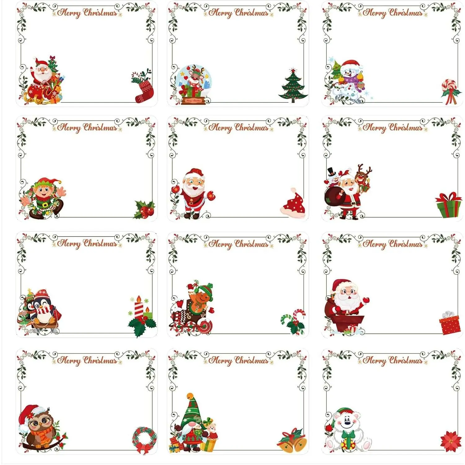 180 count Christmas Labels  Tags Stickers, Large Blank Christmas Name Tags for Gifts, Self-Adhesive Labels for Presents Packaging(15 Sheets)
