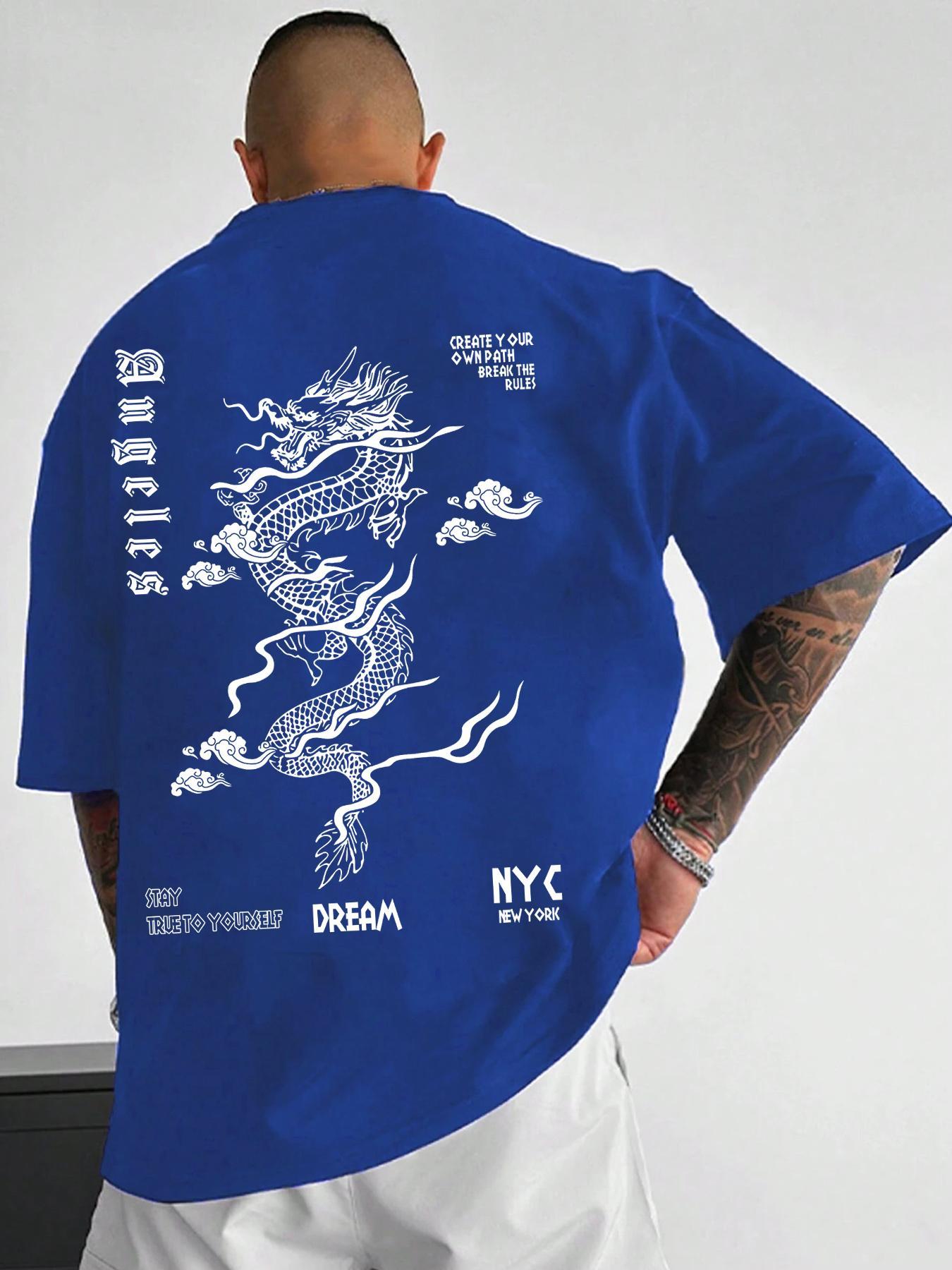 Men's Dragon Graphic Print Round Neck Sleep Tee, Regular Fit Casual Soft Comfortable Short Sleeve T-shirt for Summer, Men's Sleepwear for Daily Home Wear, Streetwear, Casual Street Fashion