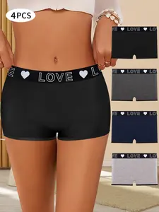 4-Pack Retro Style Women's Low-Waist Breathable Comfortable Underwear, Slimming Design, Suitable for Periods, Daily Wear, Sports