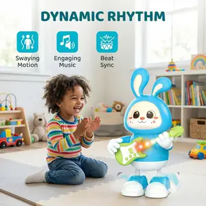 Interactive Dancing Bunny Guitar Toy with Rock Music & Flashing LED Lights – Animated Musical Rabbit Toy for Kids | Fun Singing Dancing Gift for Boys & Girls Birthday & Christmas