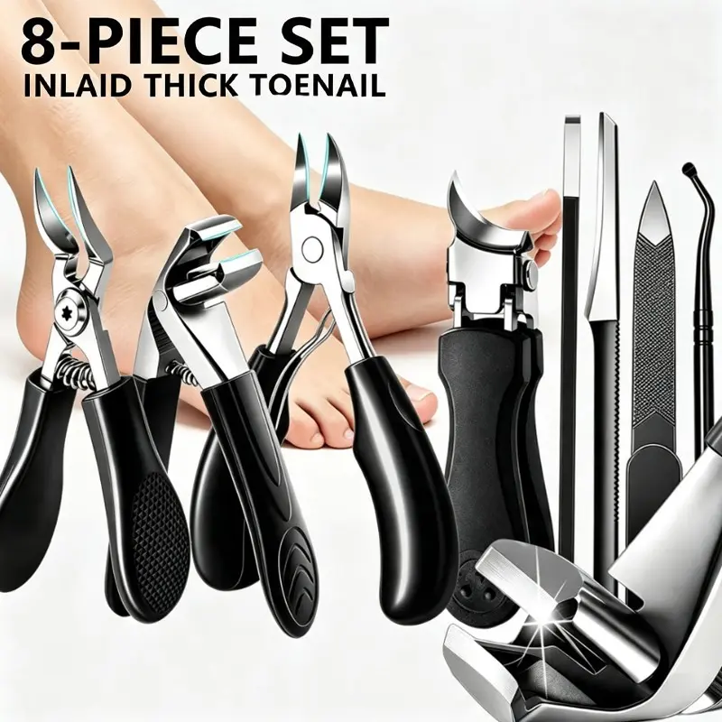 8-Piece Thickened Toe Care Tool Set, Stainless Steel Nail Clipper Pedicure Kit, Includes Nail File, Feet Callus Remover, Foot Care Tools