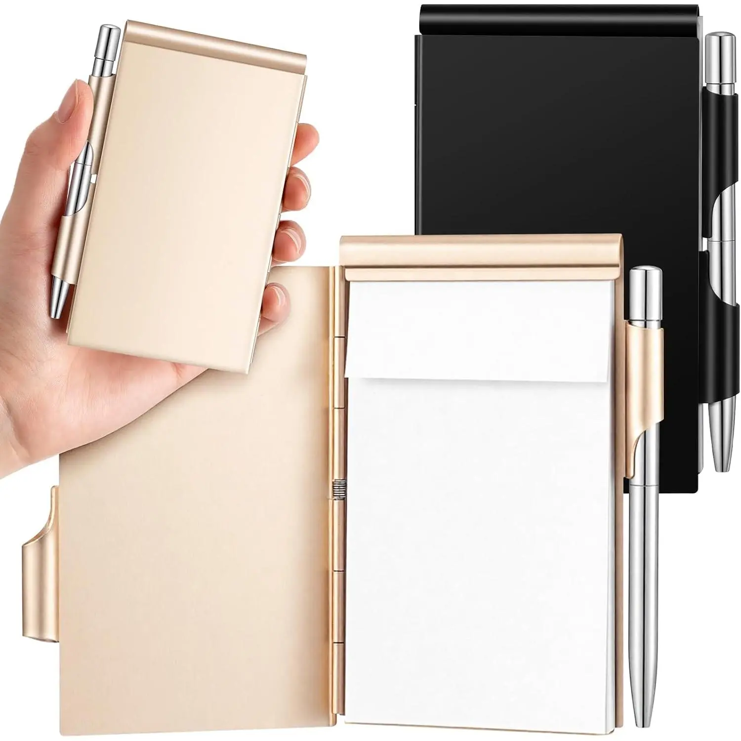 2 count Mini Metal Pocket Notebook,Black, Golden