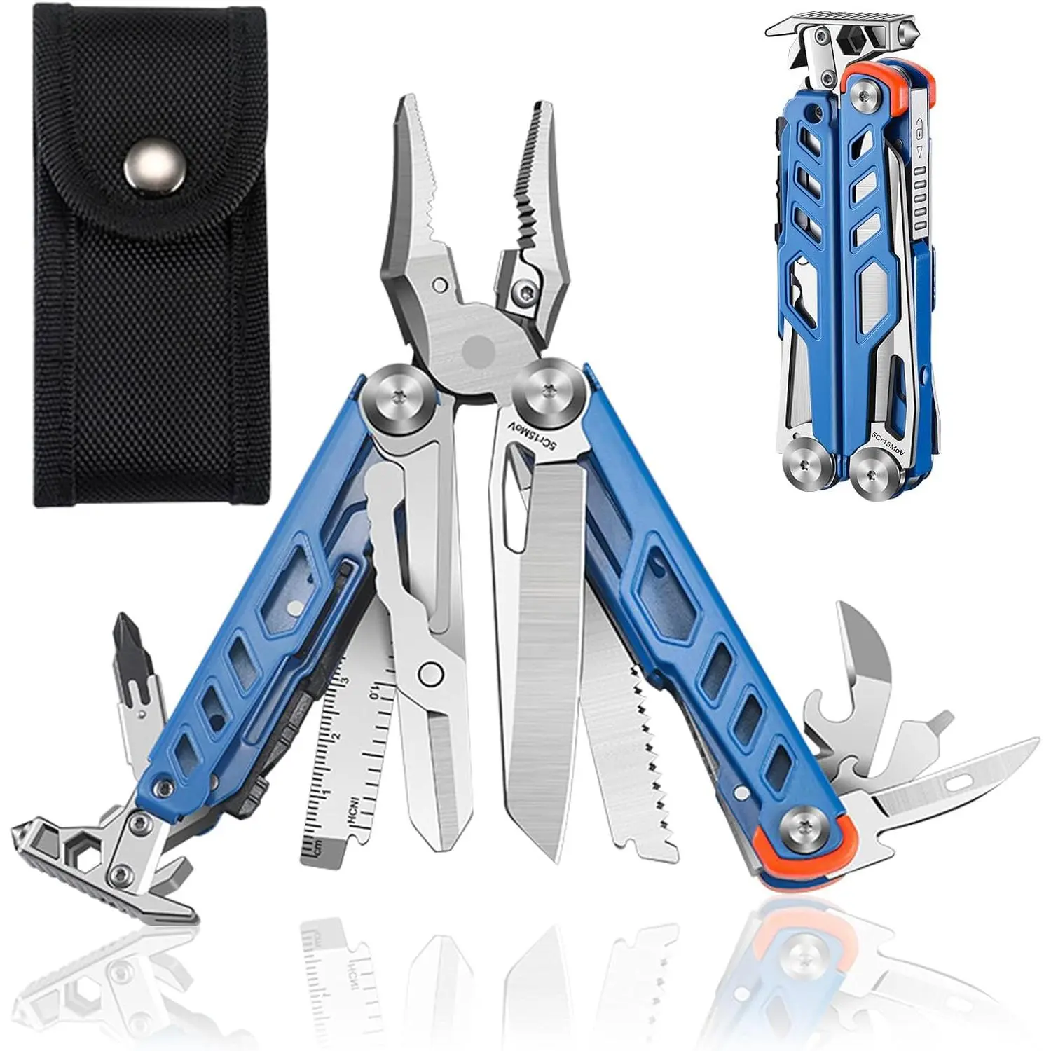 2 Pliers with Scissors, Wire Cutters, Window Breaker, Flint, Saw Screwdrivers Bottle Opener,High-carbon Multi Tool with for Camping and Gift