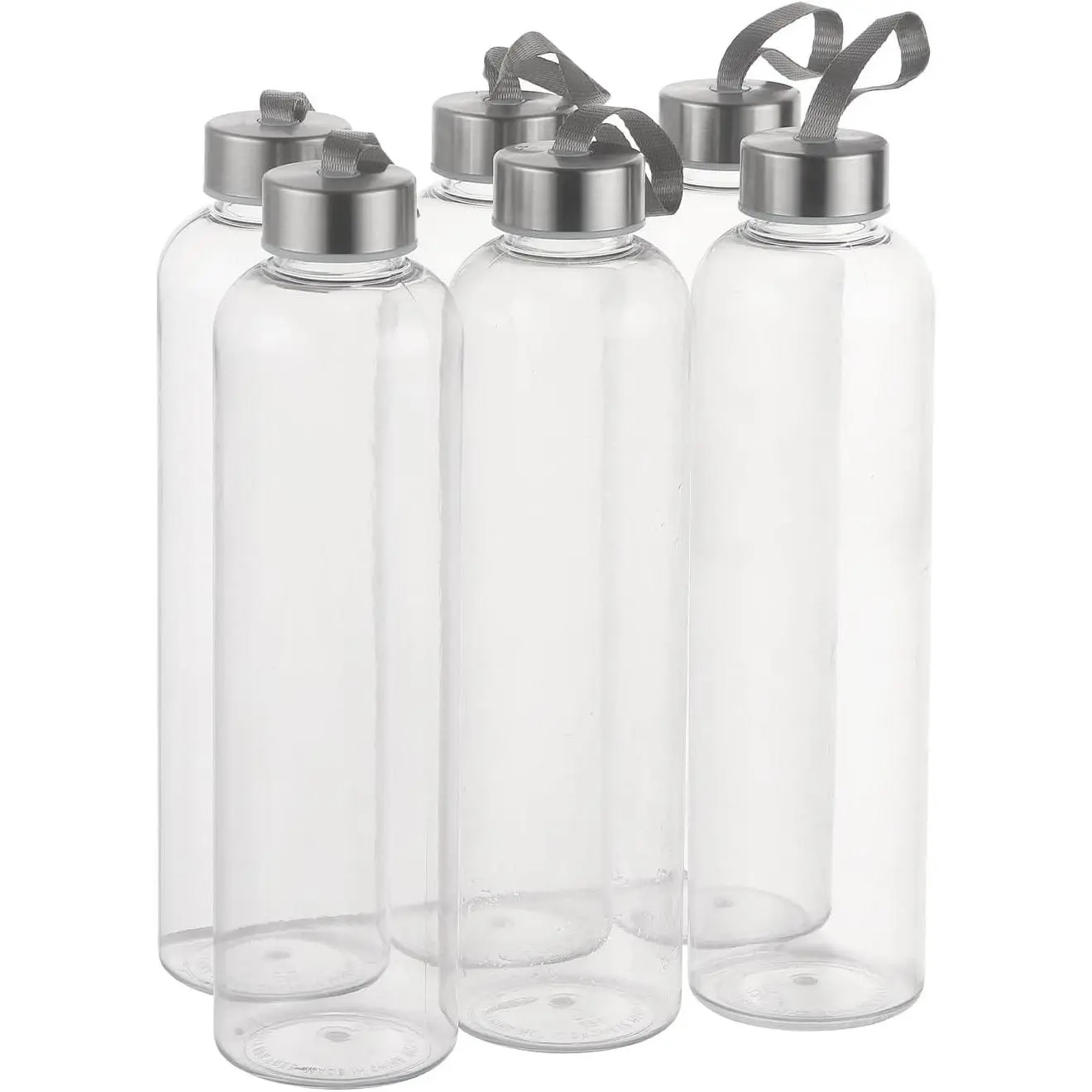 6 Pack 27oz CLear Plastic Water Bottles with Airtight Lids | Plastic Juice Bottles, Leakproof Stainless Steel Cap, Reusable Water Bottles Bulk, Plastic Drinking Bottle for Juicing