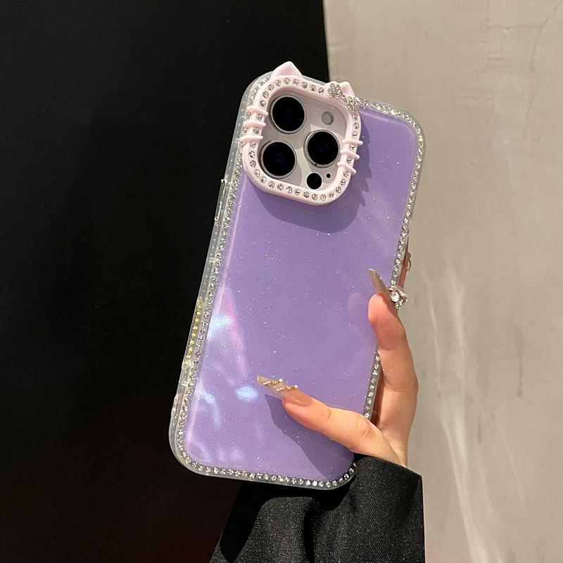 High-Value Double-Sided Diamond Cat Ear Phone Case Casing Accessories For iPhone 17, 16, 15, 14, 13, 12 Pro Max Plus with Glitter Protection #GLOBAL PICKS