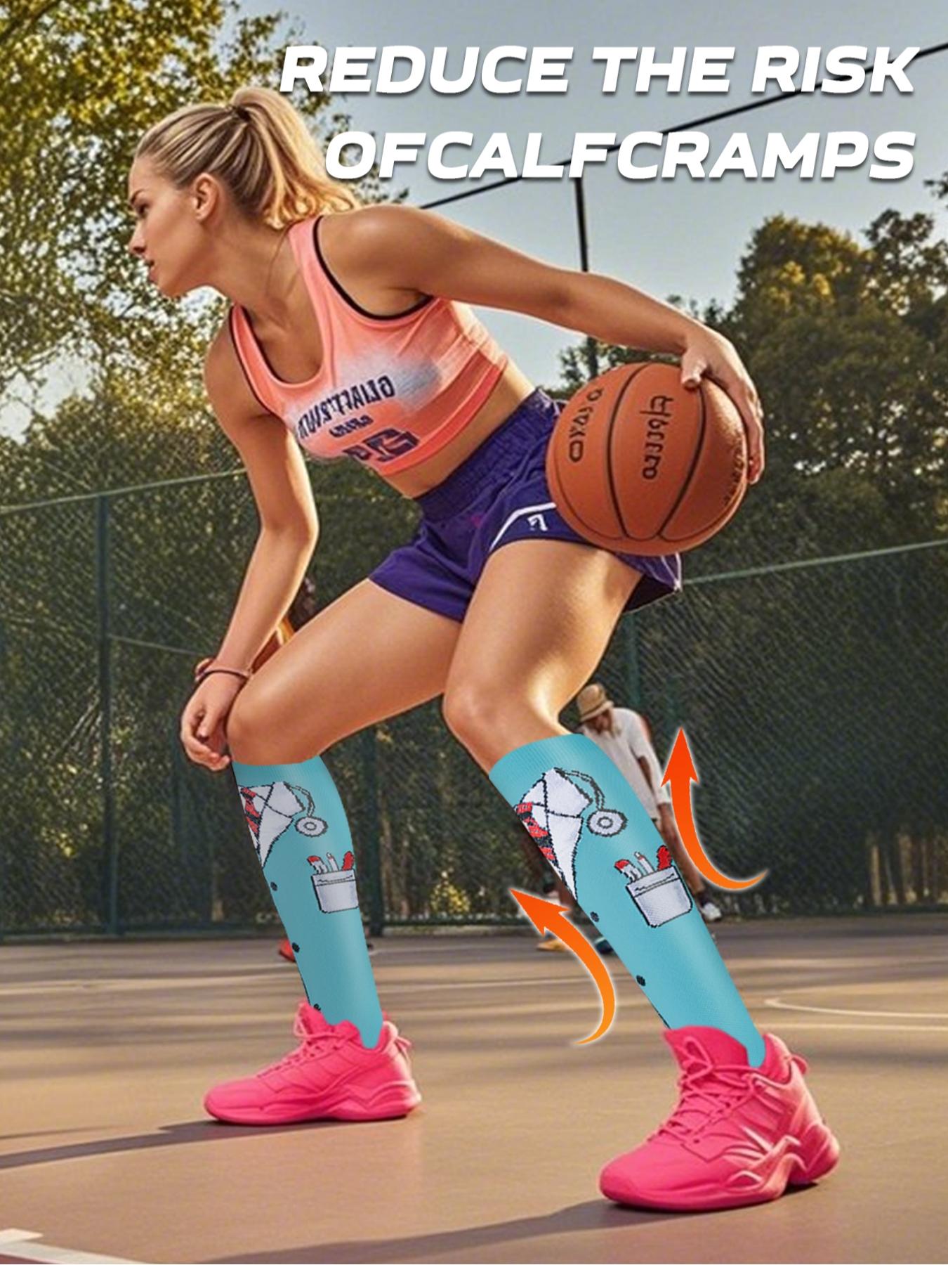 6 pairs of men's and women's compression socks wide calf booster socks, for circulation, running, nurses, pregnant women, various colour patterns available, gift for nurse doctor, Sports Athletic Socks