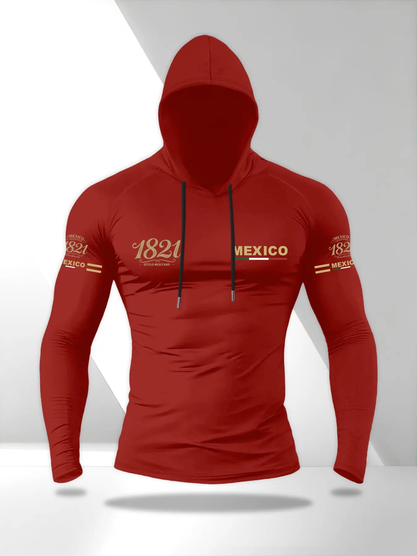 Mexico 1821 Vintage Print Long Sleeve T-Shirt, Men's Elastic Fitness Training Hoodie, Running Cycling Basketball Daily Commute, Athletic Hoodies