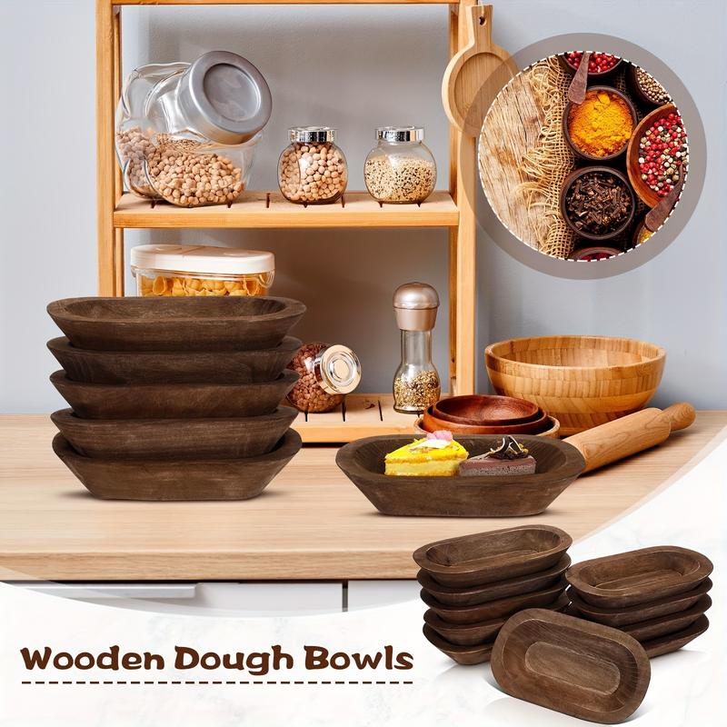 10 Pack Wooden Dough Bowls Bulk Rustic Dough Bowls Hand Carved Wood Bowl Dining Room Paulownia Bowls For DIY Home Crafts Making Farmhouse Fruits Supplies Decoration