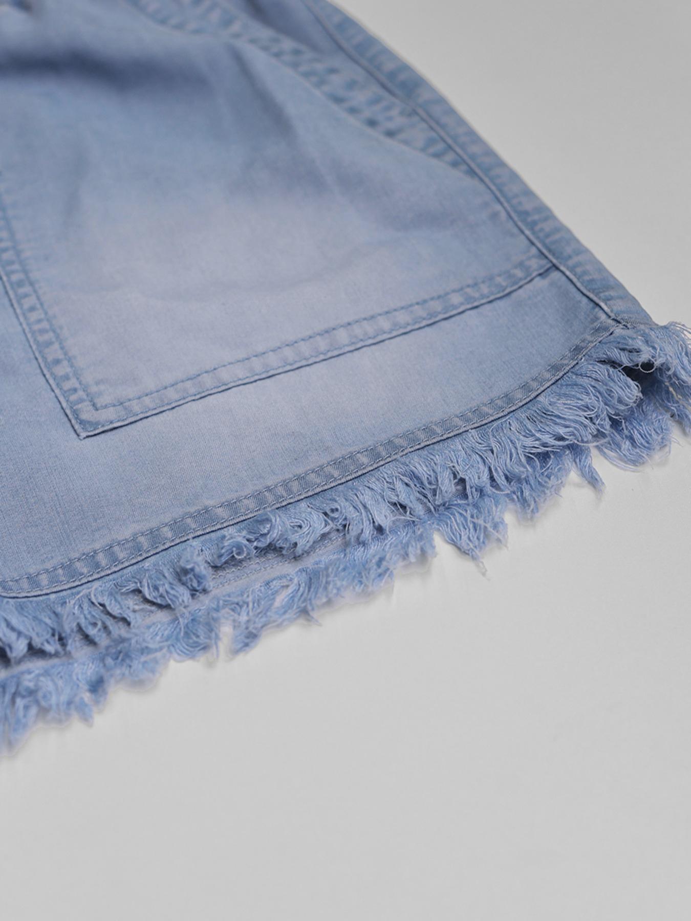 Women's Plain Drawstring Waist Denim Shorts, Casual Fashion Pocket Shorts for Daily Wear, Ladies Summer Bottoms Women's Plain Drawstring Waist Denim Shorts, Casual Fashion Pocket Shorts for Daily Wear, Ladies Summer Bottoms