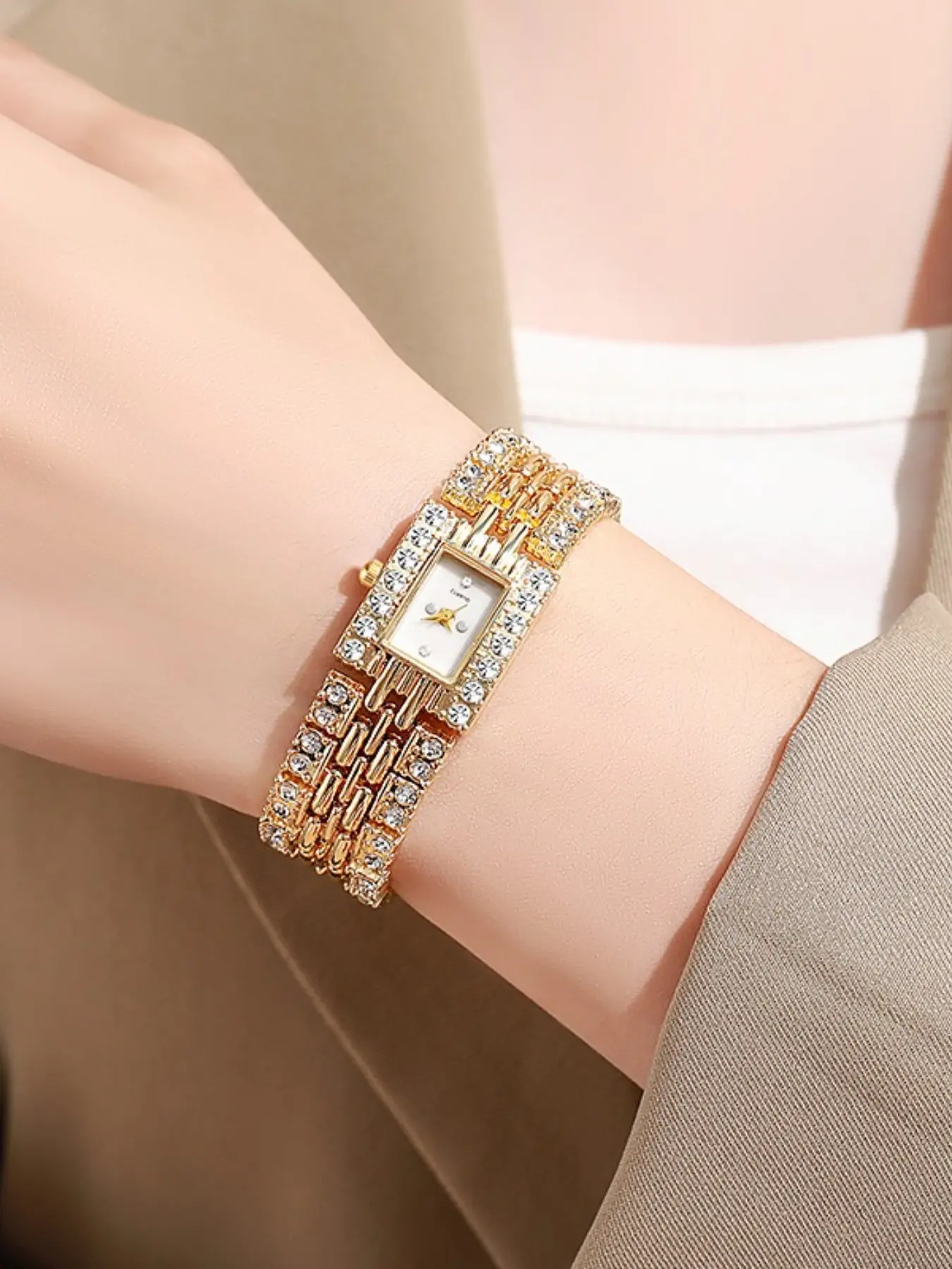 Women's Watch, New Unique Square Minimalist Bracelet Watch, Women's Metal Three-Color Quartz Watch, Elegant Geometric Design, Fashion Watches, All Seasons