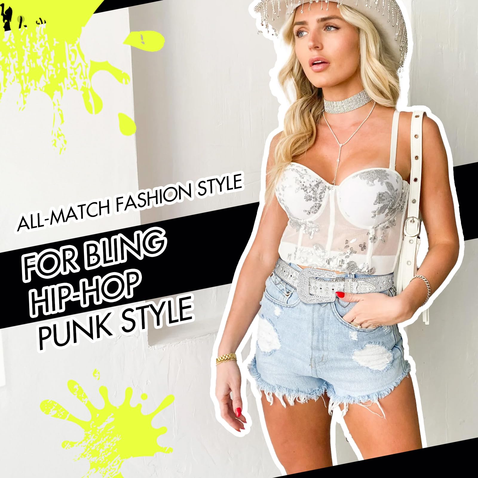 XZQTIVE Rhinestone Belt for Women & Men - A Fusion of Fashion & Western Charm, Cowgirl Cowboy Bling Style, Cross-Design Leather Belt with Diamond Studs, Perfect for Jeans & Dresses SpringStatements