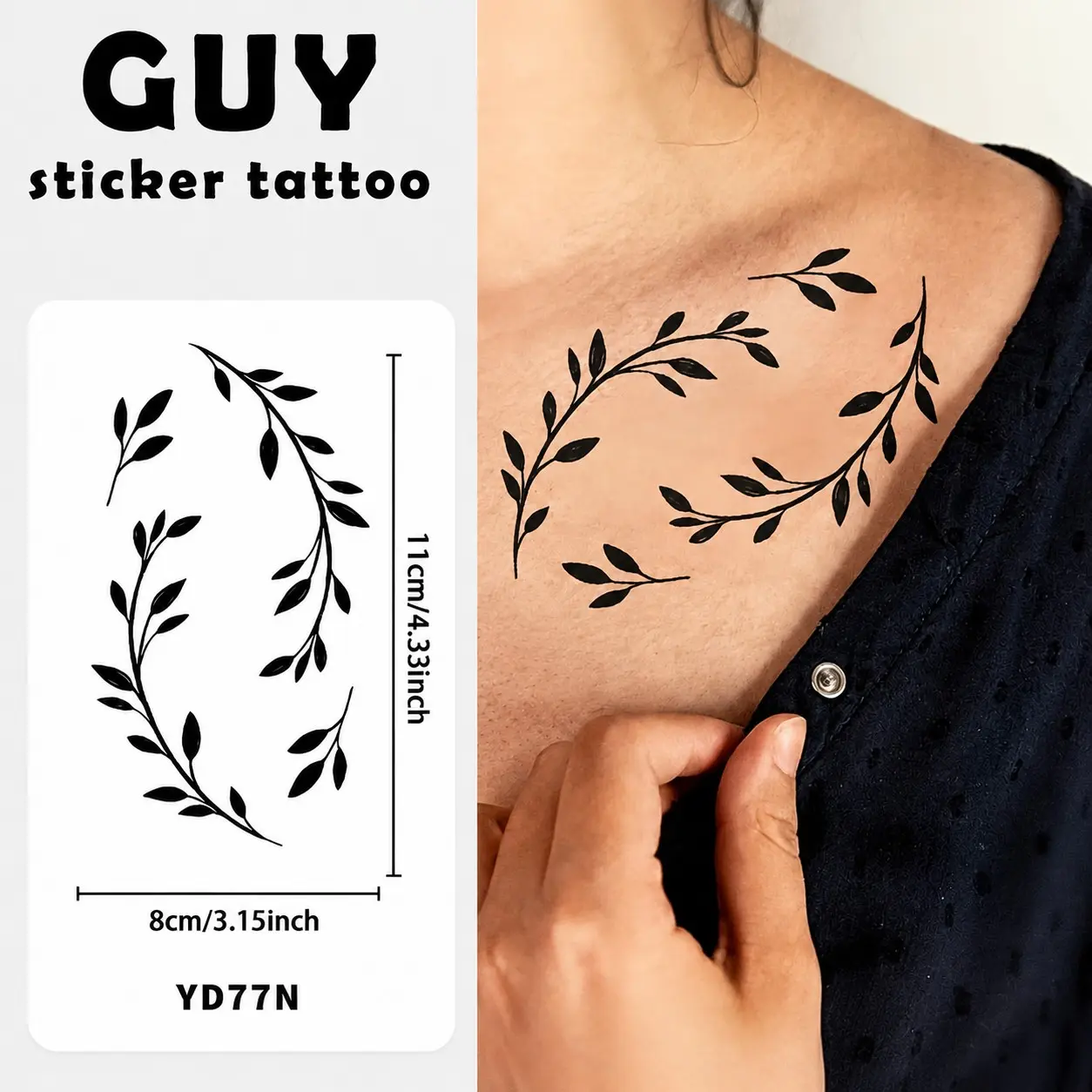 Minimalist Line Leaf Vine Tattoo Sticker, Forest Style Arc Flower Ring Removable Design, Waterproof Long-Lasting Temporary Tattoo