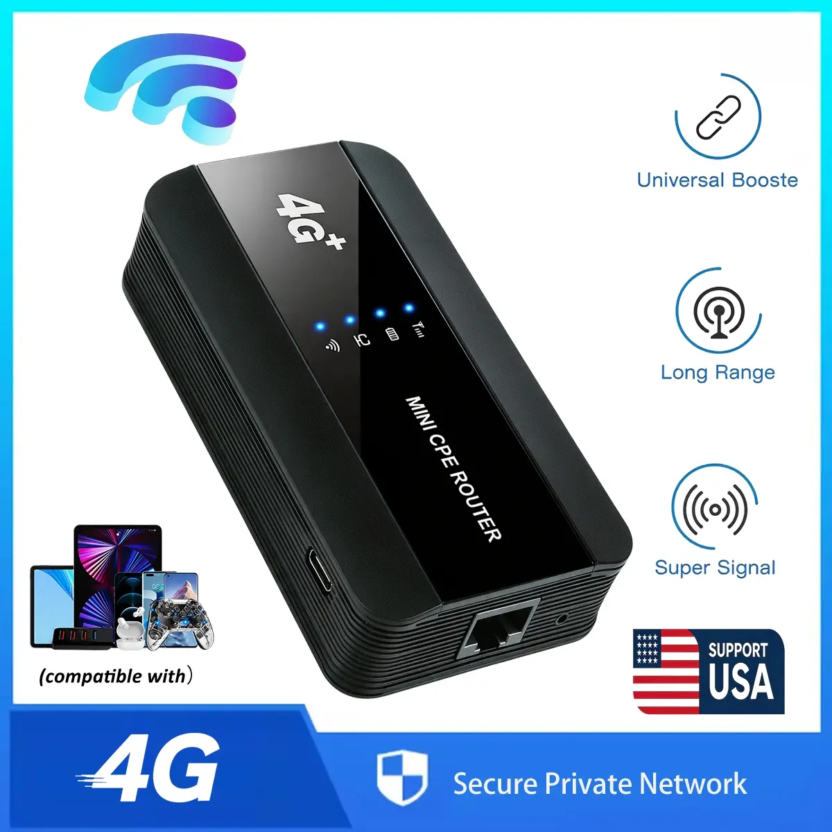 Upgraded 2-in-1 4G LTE Router with Ethernet Port, Portable Mobile Hotspot & Wired Network Router with 3000mAh Battery, SIM Card Supported, Professional Travel WiFi Router for Home and Business