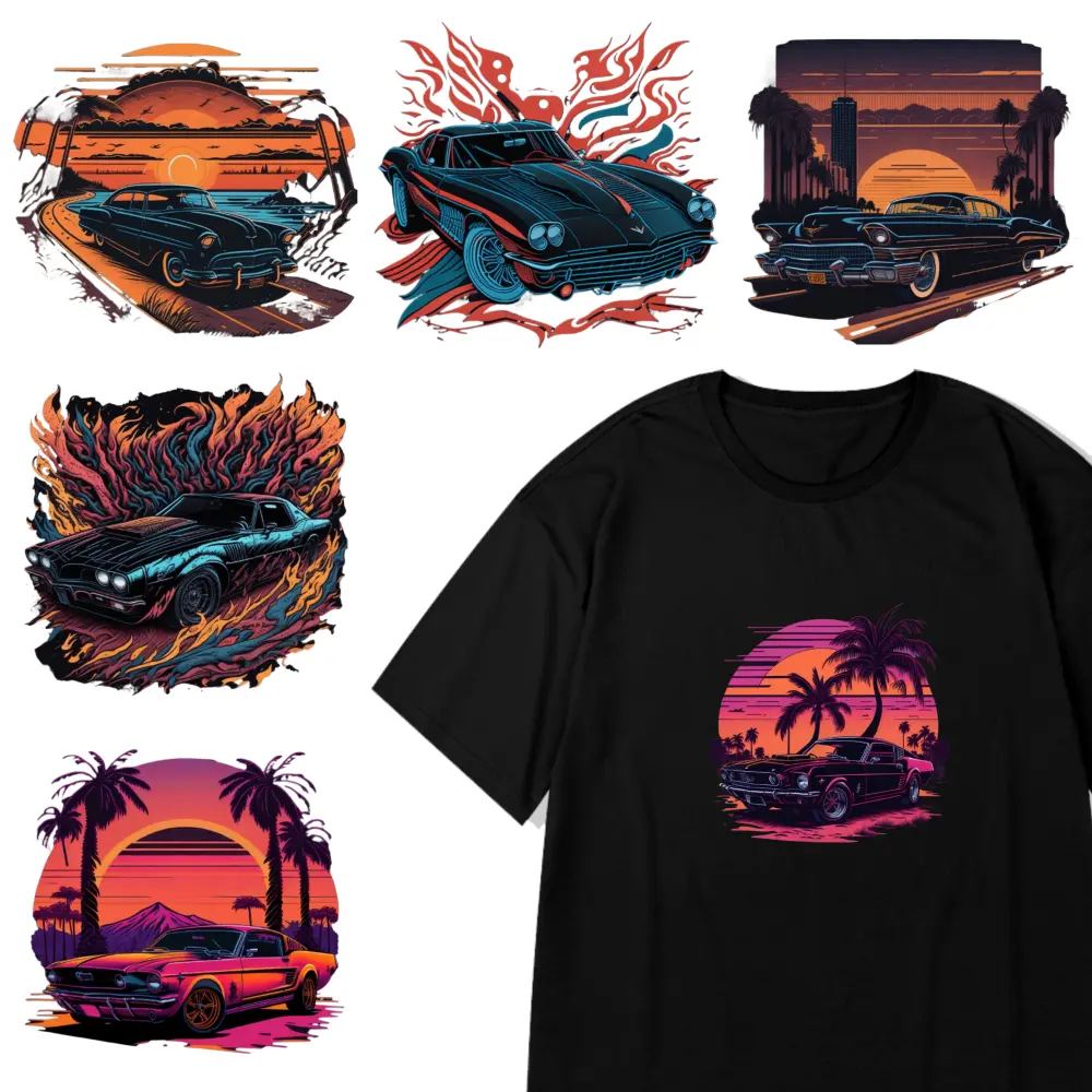 6 Pcs Retro Car Iron on Transfers casual style. Transfers Sticker On Clothes Washable heat transfer stickers Iron On Transfer Patches iron on decals for clothing, T-shirts, jeans, backpacks, hats, pillows.