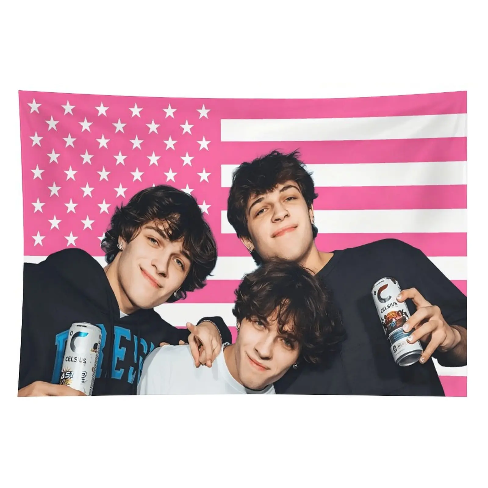 MAGJIUKE Sturniolo American Triplets Flag Tapestry - Pink Chris,Matt,Nick Sturnio USA Wall Hanging Decor For Bedroom And Living Room Modern Stripe Design bedroom decor tapestry mens room decor bedroom decorations cool stuff for your bedroom tiktokshopspri