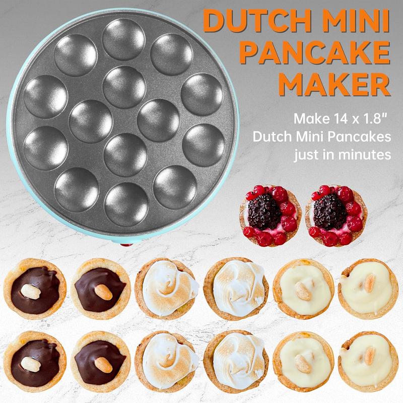 Mini Pancakes Maker Machine, Dutch Mini Pancake Griddle, 14 Holes Electric Poffertjes Pan, Ideal for Breakfast, Snacks, Desserts & More Mini Pancakes Maker Machine, Dutch Mini Pancake Griddle, 14 Holes Electric Poffertjes Pan, Ideal for Breakfast, Snacks, Desserts & More