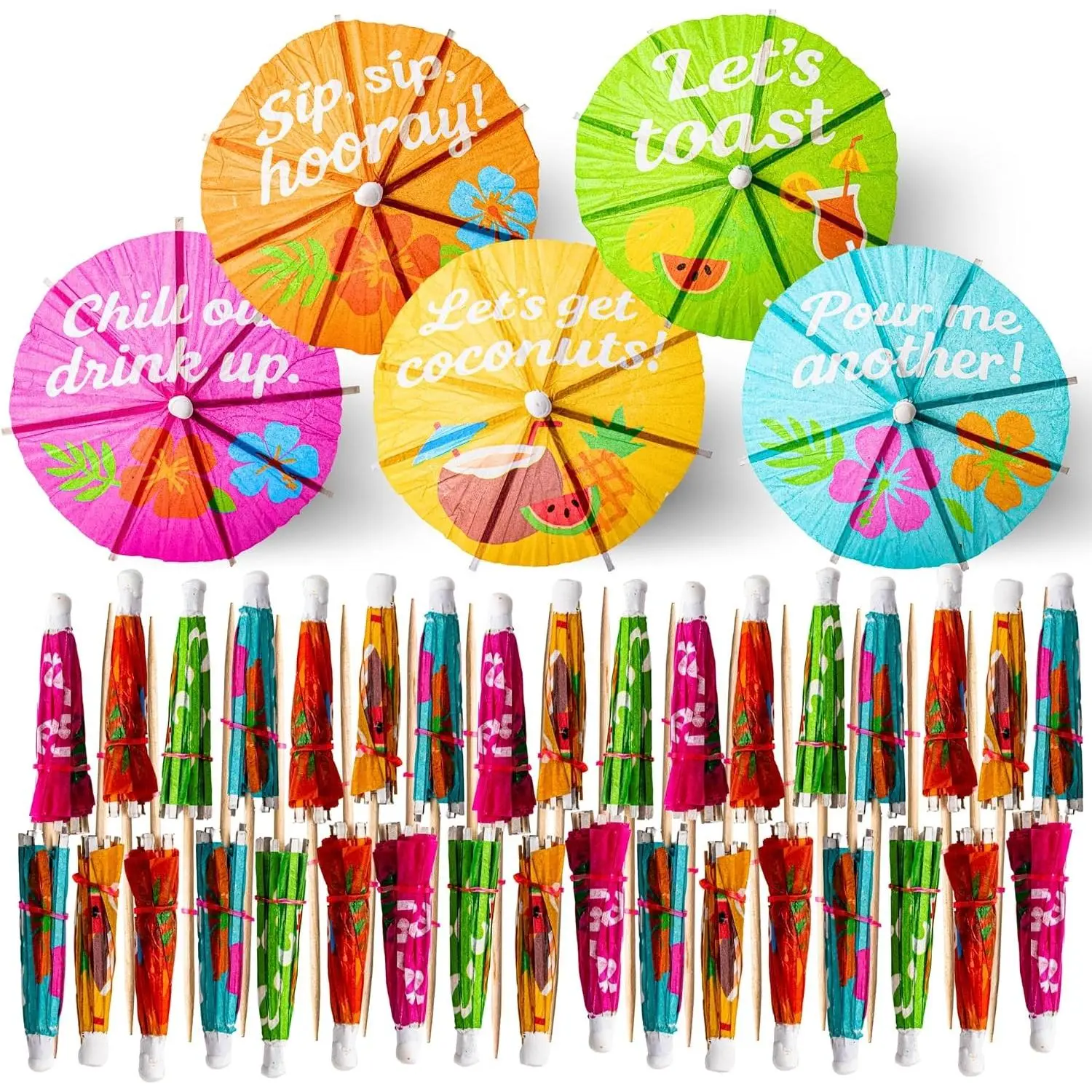 Cocktail Umbrellas for Drinks - 200 PCS Funny Quote Cocktail Picks | Tropical Paper Drink Umbrellas, Party Garnish for Drink Decorations, Cocktail Picks for Tiki, Luau, Hawaiian Decor