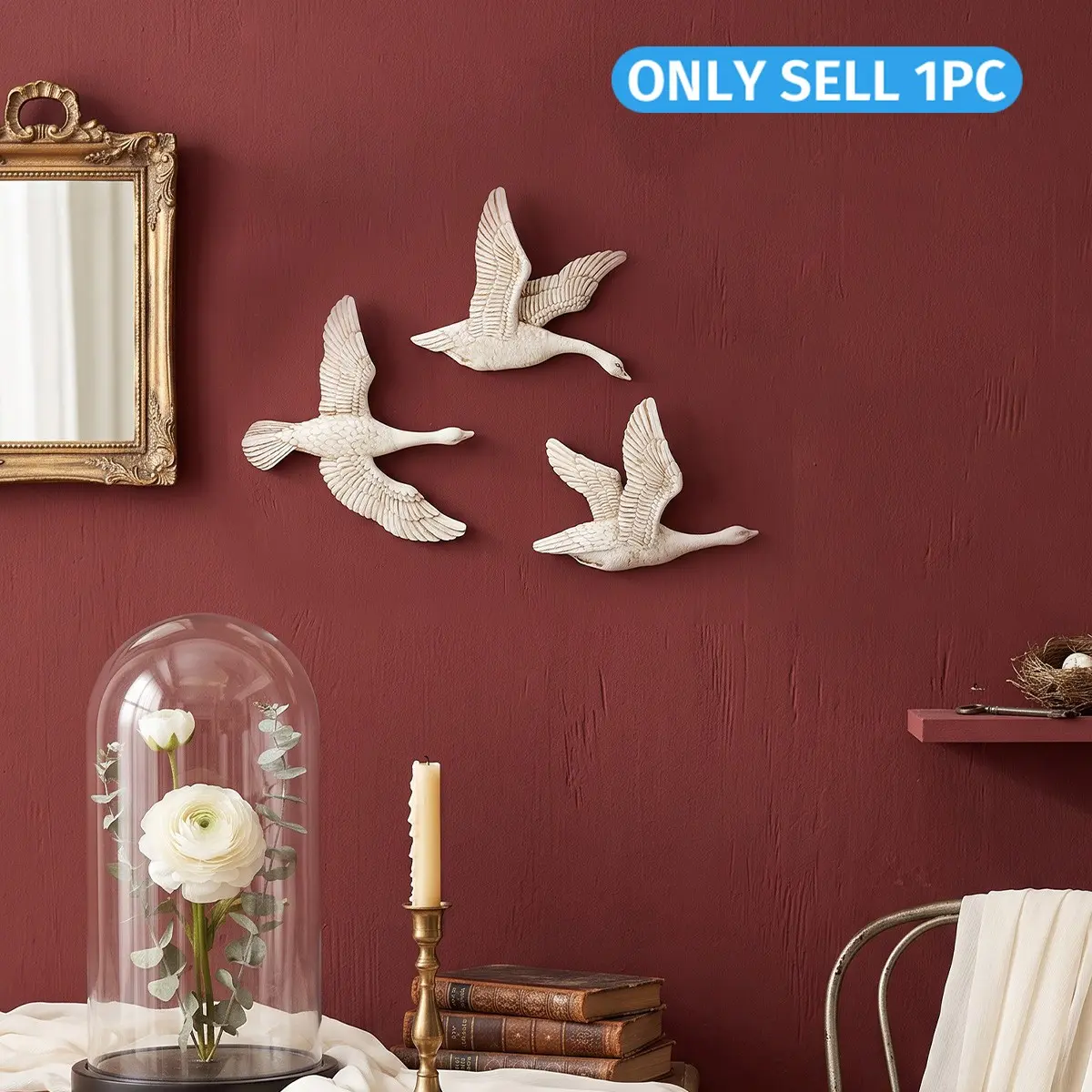 French Style Resin Relief Wall Decor, Luxury Flying Bird Wall Hanging, Vintage Animal Art, Wedding Room Decoration, Bedroom Accent