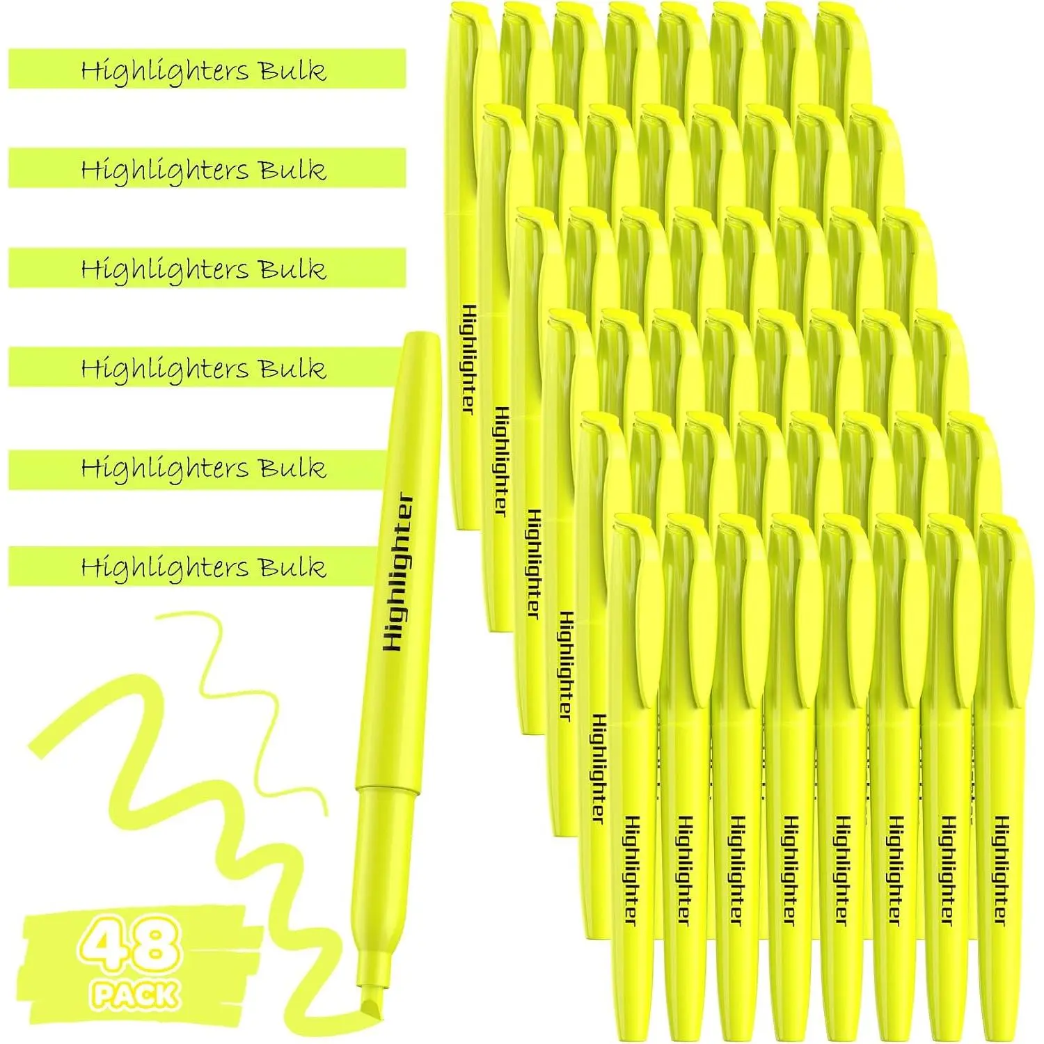 48 Pack Yellow Highlighters - Bulk Set with Chisel Tip, Quick Dry Ink and No Bleed Through, For Studying, Note-Taking,  to School, Office, Students & Teachers Supplies