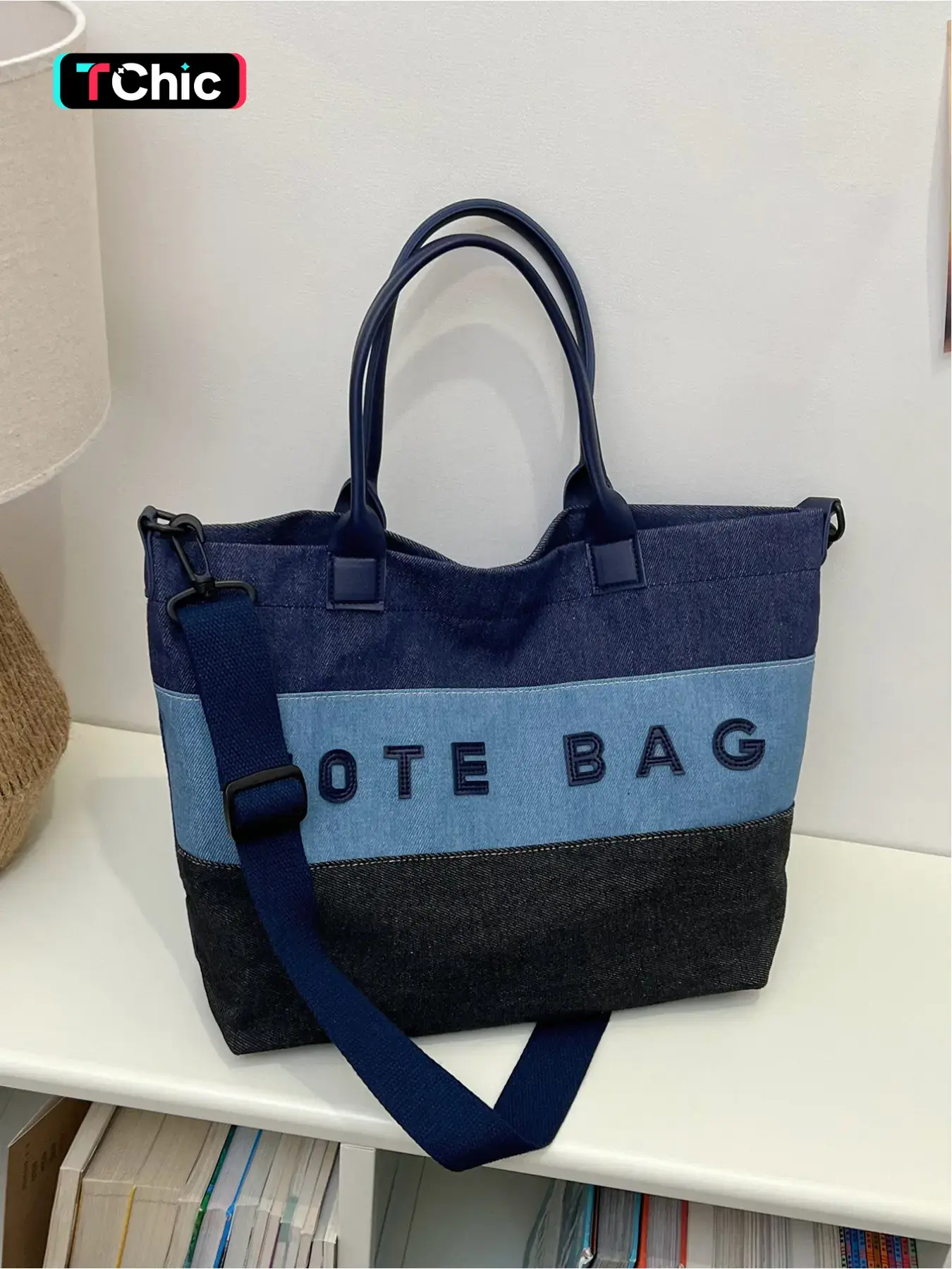 Three-section color-block spliced 3D letter tote bag with detachable widened pressure-reducing long strap, commuter laptop and book handbag and Crossbody shoulder tote crossbody dual-use bag Colorblock bag