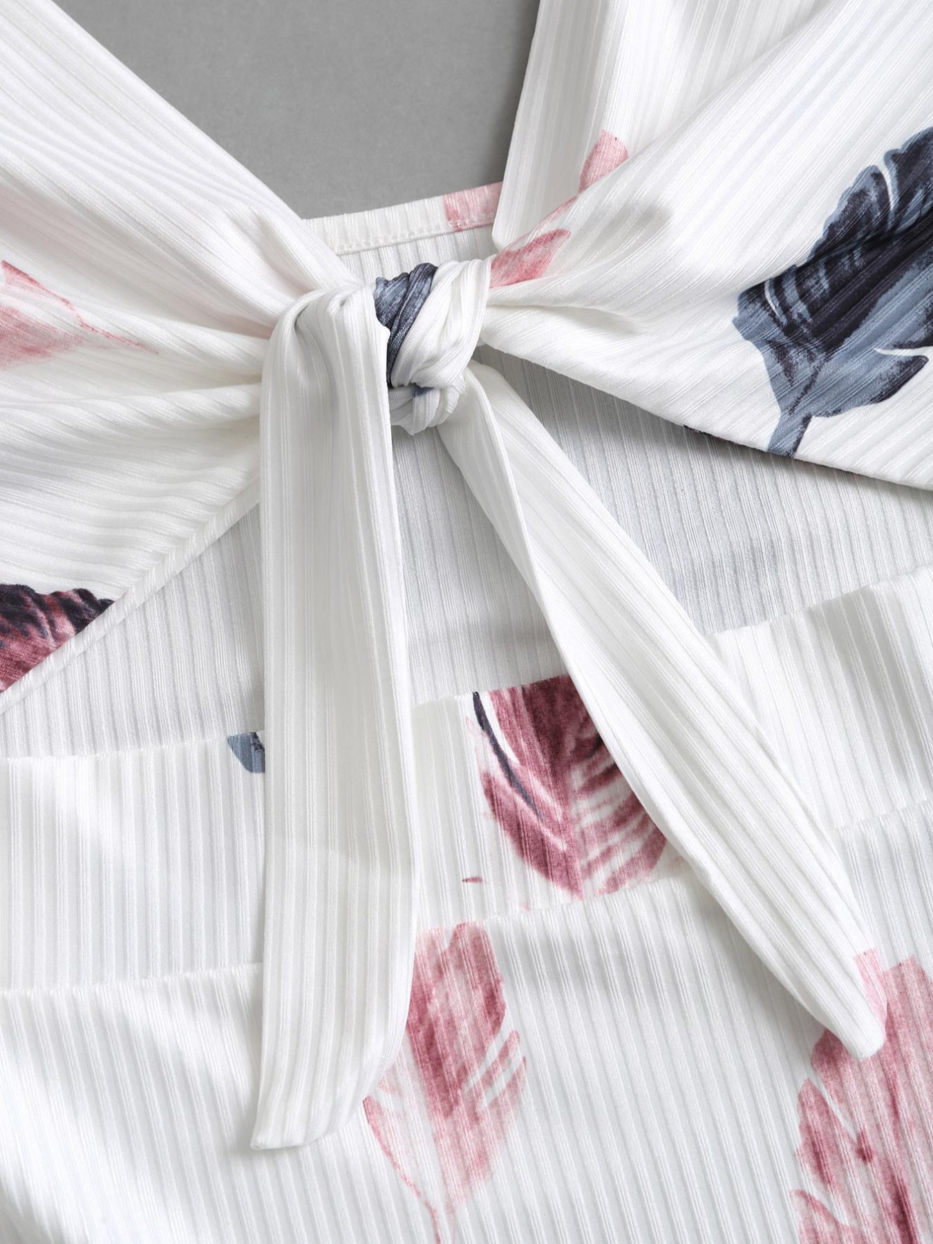 Women's Floral & Feather Print Cut Out Backless Cami Dress Adjustable Strap Split Thigh Long Dress for Summer, Ladies Clothes for Beach Holiday Boho Sleeveless Dress