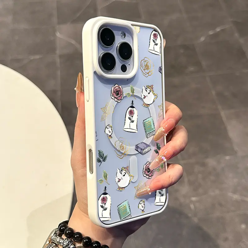 Magnetic Compatible Case for iPhone 17 16 E Pro Max 15 Plus 14 13 12 11 XS XR, Kawaii Beauty And The Beast Print Pattern | Lightweight, Shockproof, Silicone, Aesthetic, and Scratch Resistant