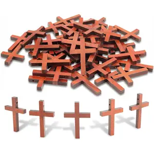 50 Pcs Small Wooden Crosses Pendant, 1.2x1.6 Inch Mini Wooden Crosses for Crafts, Natural Wood Cross Pendant with Pre-Drilled Hole for Jewelry Making & DIY Projects (Brown)