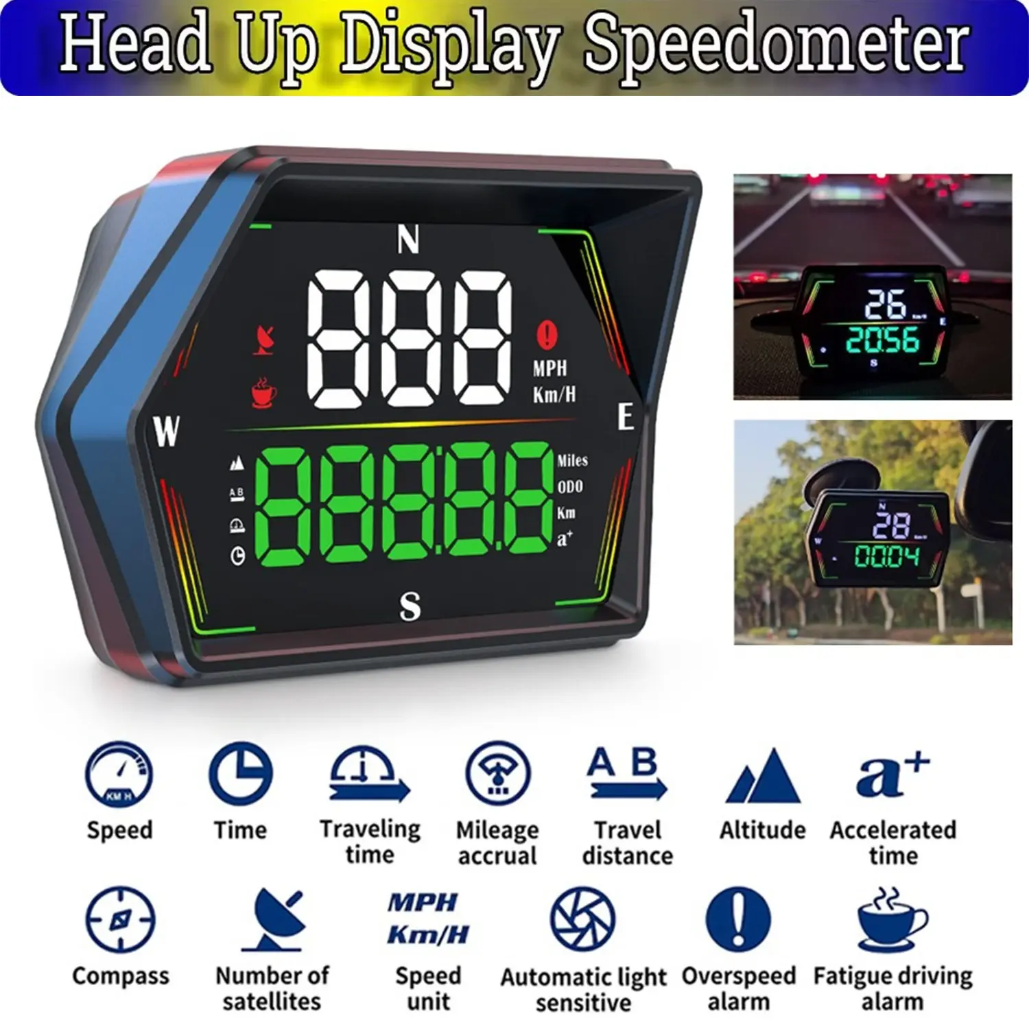 G21 Car Head-Up Display, Universal Digital GPS Speedometer, Auto Brightness, Easy Install, USB Connection, Compatible with All Vehicles