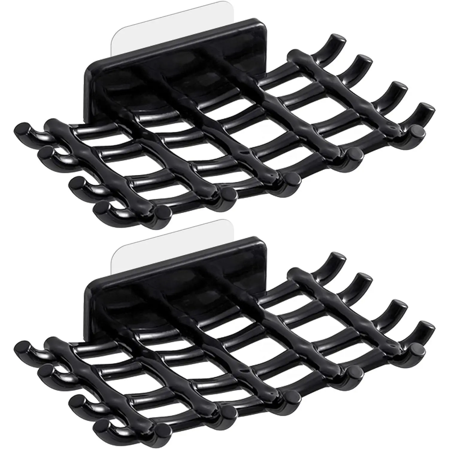 Black Plastic Composite Wall-Mounted Soap Dishes, 2-Pack (2 Pieces) Self-Draining Grid Soap Holders with Side Installation, No Drilling Required, Two Pieces