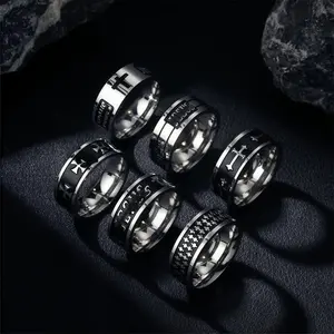 Men's Vintage Blackened Stainless Steel Cross Ring, Minimalist Retro Band Ring