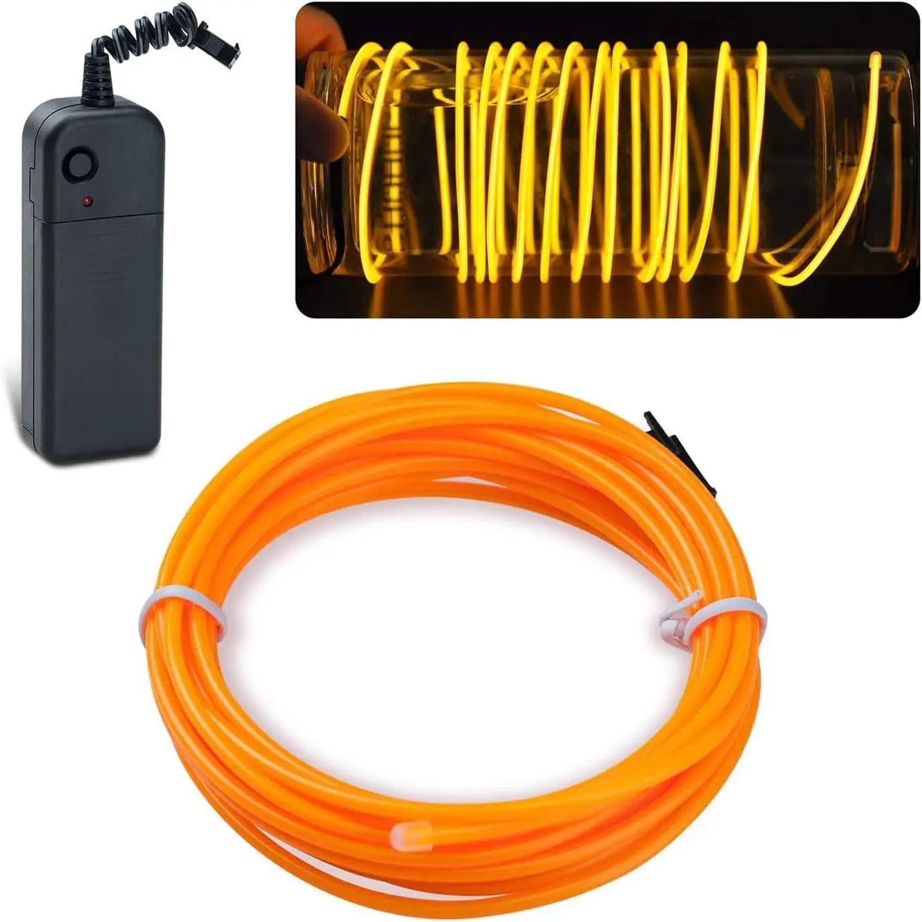 9ft EL Wire Lights Neon Glowing Strobing Electroluminescent Light El Wire w/ Pack for Parties, Halloween Decoration (Yellow)
