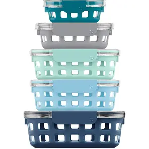 Duraglass Mixed Meal Prep Sets Leak-Proof Glass Food Storage Containers with Silicone Sleeves and Airtight BPA-Free Lids, Dishwasher, Microwave, and Freezer Safe