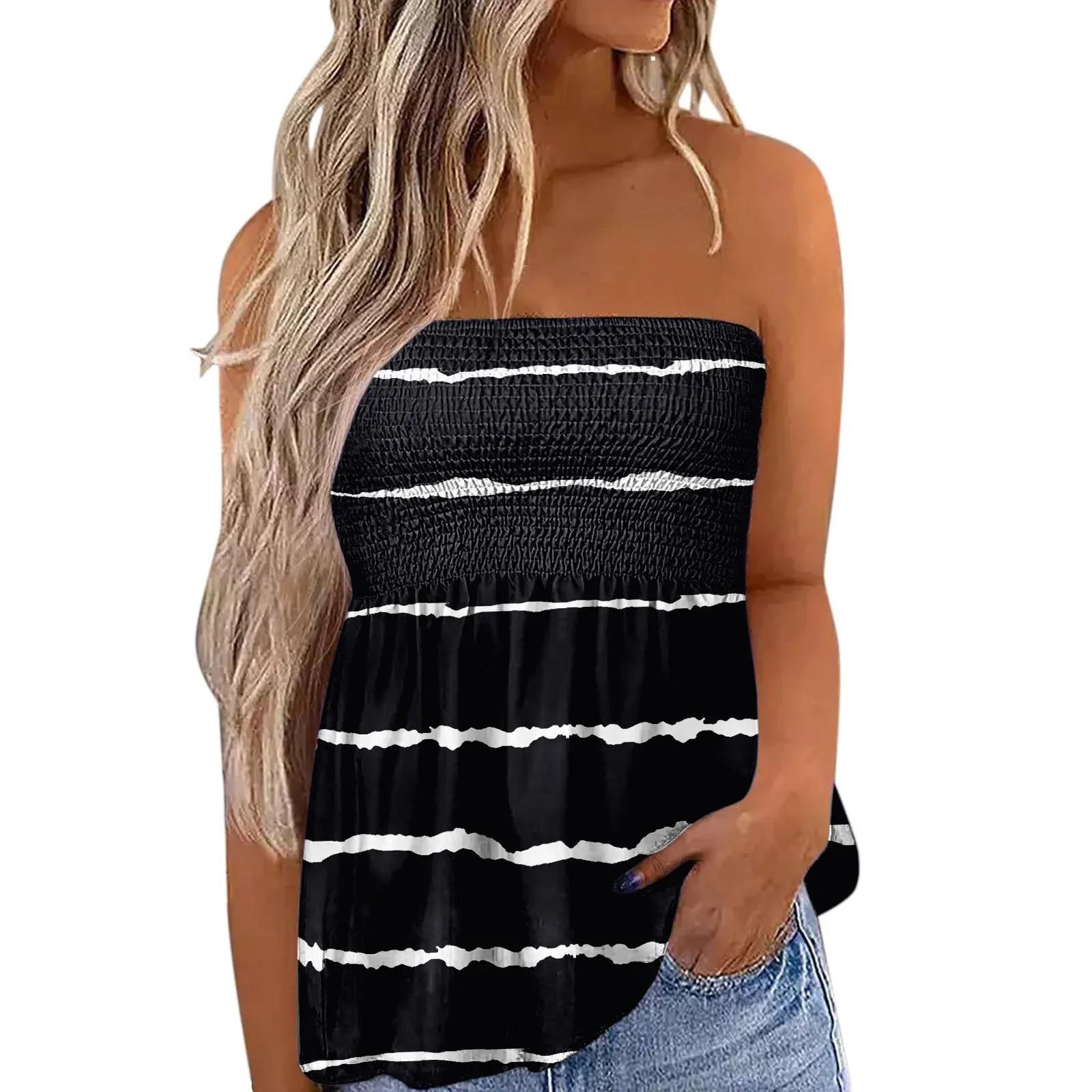 2025 New Women's Fashion Clothing Independence Day Printed Tube Top T-shirt for Women Flowy Strapless Tube Top Blouse