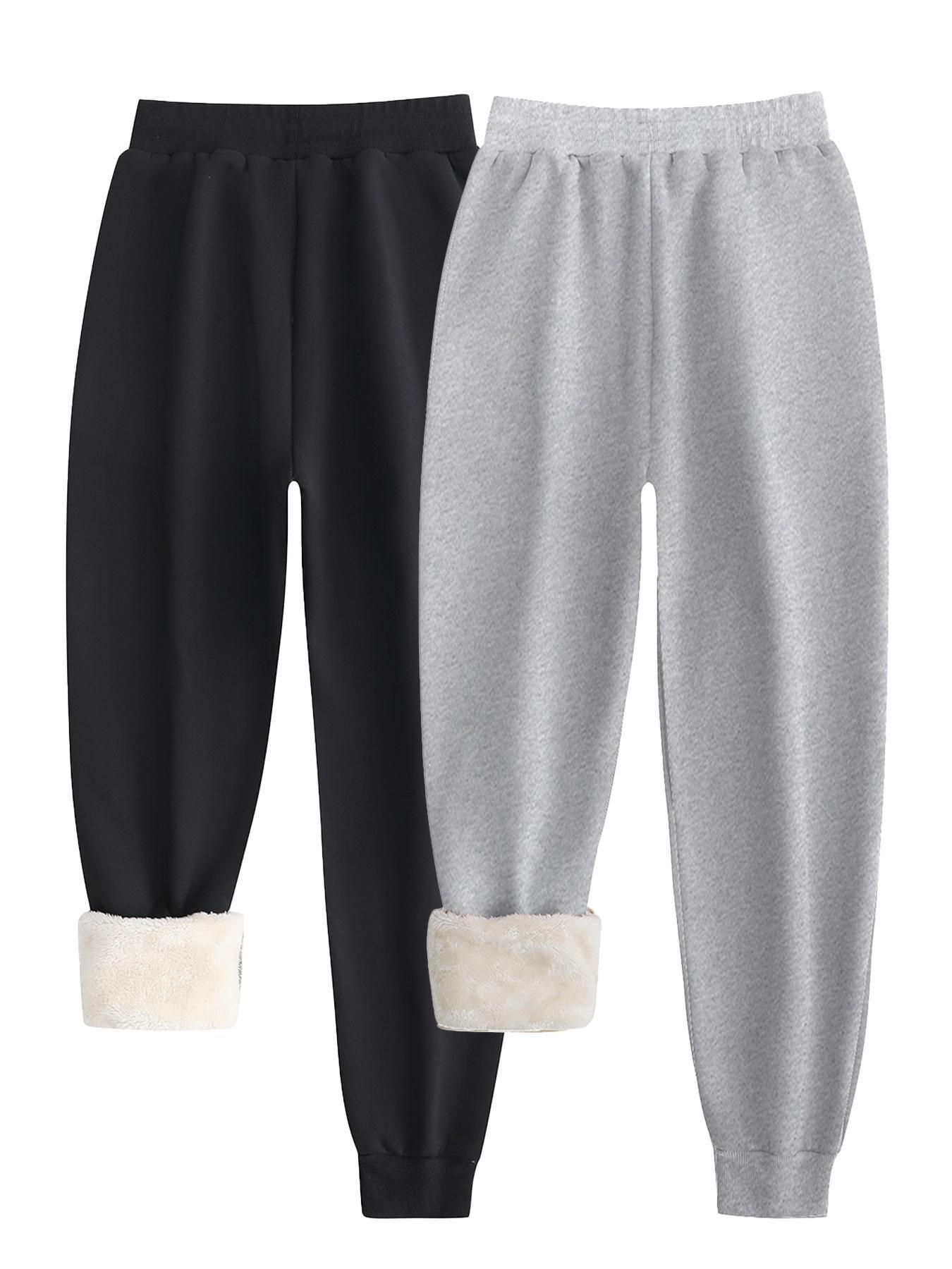 Women's Solid Drawstring Waist Thermal Lined Sweatpants, Casual Pocket Design Jogger Pants for Fall & Winter, Women's for Daily Wear, Casual Sporty Trousers