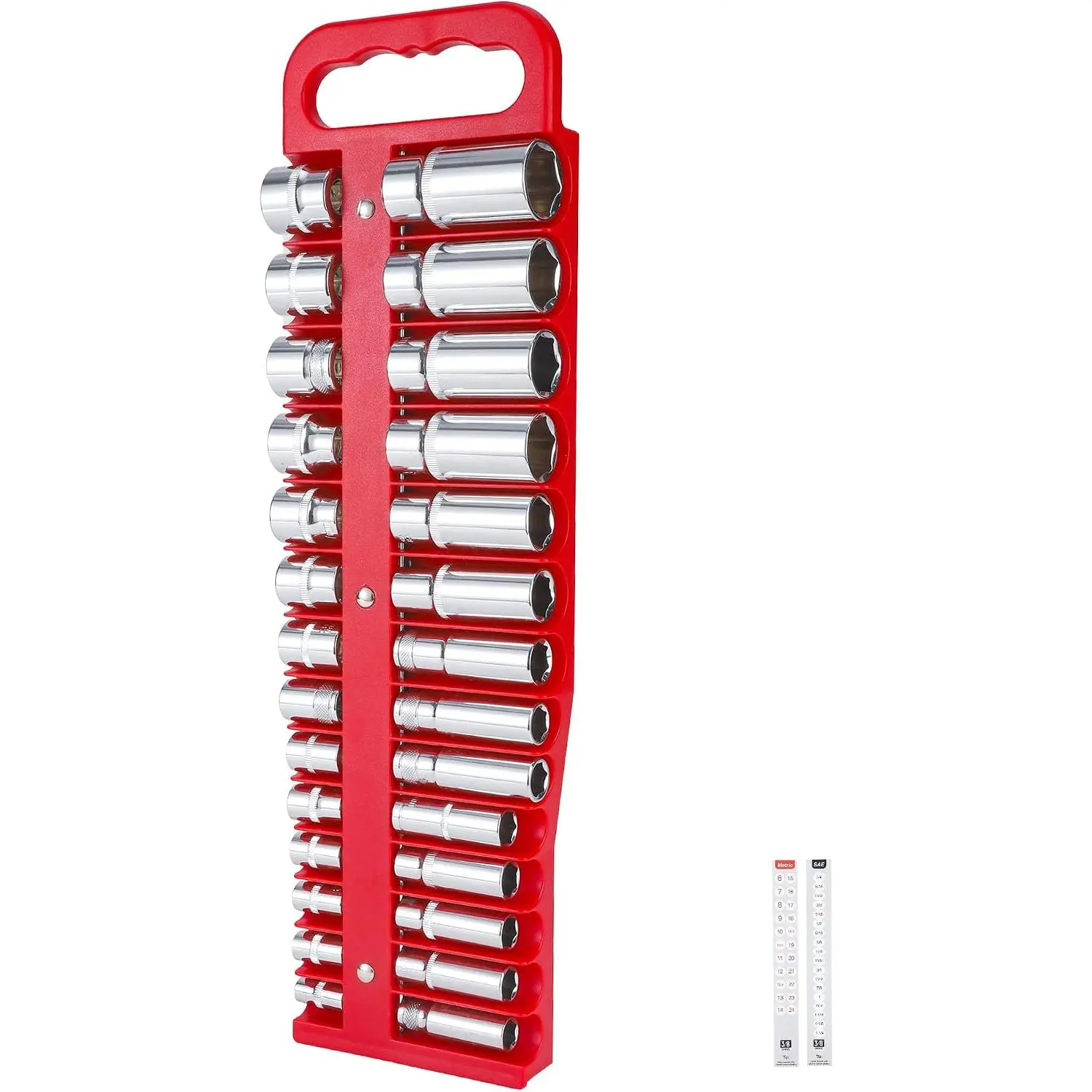 Socket Holder Set, Red Portable Heavy Duty Socket Rail For 3/8-inch Drive, Hold 28 Sockets - Fit Shallow & Deep Sockets, Sockets Not Included
