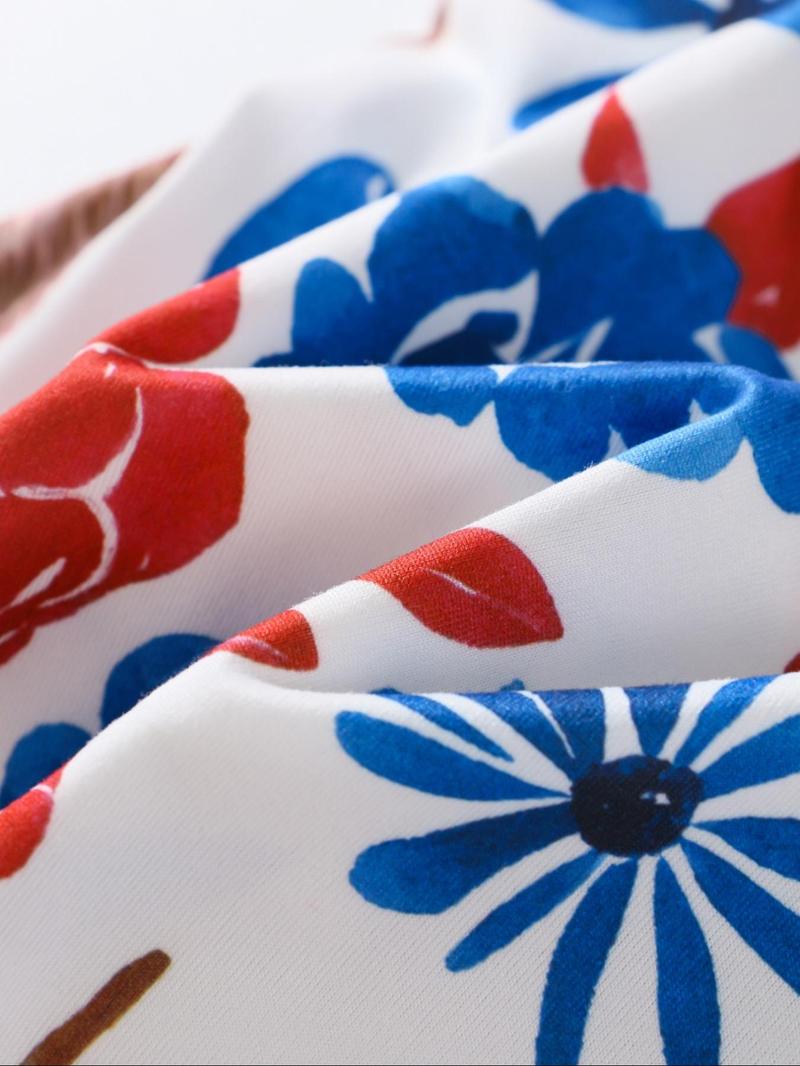 Women's Floral & Cow Print Top & Shorts Pajama Two-piece Set, Casual Comfy Short Sleeve Top & Shorts Pajama Set, Ladies Sleepwear & Loungewear for Summer, Womenswear