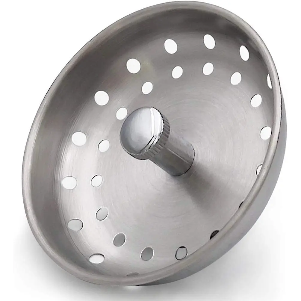 Kitchen Sink Basket Strainer Stopper,  for 3-1/2 Inch Standard Kitchen Sink Drain, 304 Stainless Steel Brushed Nickel, Rubber Stop, Metal Knob