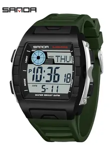 1pcs Sanda Men's Electronic Watch, Sporty Multifunctional Waterproof LED Digital Watch, Abs Case, All Seasons, Batteries Included