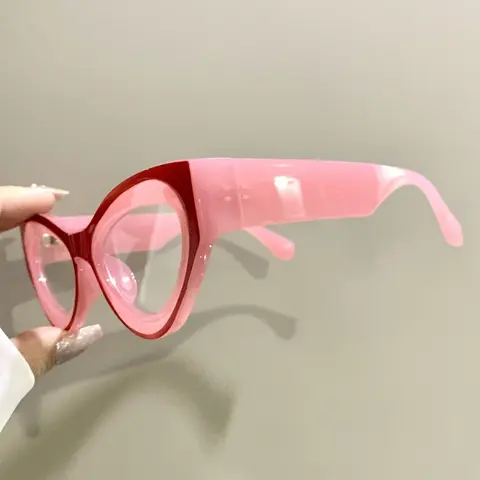Cat-Eye Glasses, Fashionable Retro Trendy Patchwork Eyeglasses, Thick-Frame Legs Eyeglasses for Men and Women, Fashionable Frames Glasses, Casual Stylish Glasses, Eyewear, Perfect for Daily Wear