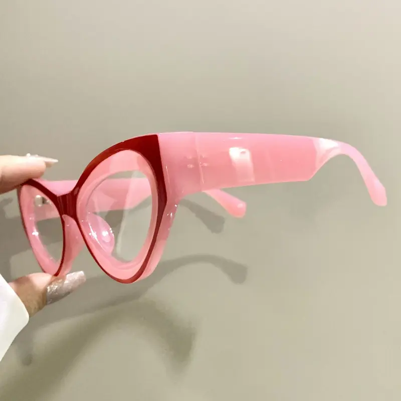 Cat-Eye Glasses, Fashionable Retro Trendy Patchwork Eyeglasses, Thick-Frame Legs Eyeglasses for Men and Women, Fashionable Frames Glasses, Casual Stylish Glasses, Eyewear, Perfect for Daily Wear