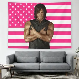 Daryl Dixon Pink American Flag Wall Flag, Walking Dead Print, Medieval Modern Black Flash Comic Style, TV Program Decoration, Y2K Aesthetics, Suitable for Adult Fans, Men's Cave Living Room Tapestry