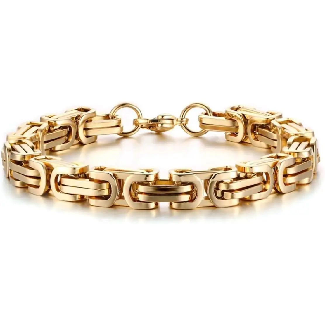 Stainless Steel Rectangle Woven Link Chain Bracelet for Men Women 8mm Wide Cuban Link Figaro Chain Bracelet Chunky Stainless Steel Link Chain Bracelets
