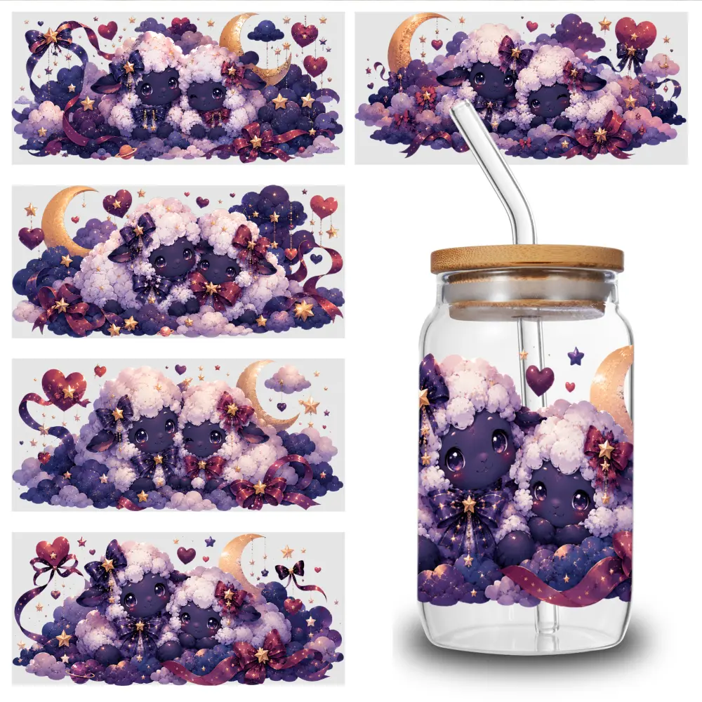 5 Sheets Starry Sheep UV DTF Stickers Themed UV DTF Transfer Paper - Waterproof & Scratch Resistant, 3D Crystal Clear Decals for Glass Cups, Mugs, Laptops, Refrigerators