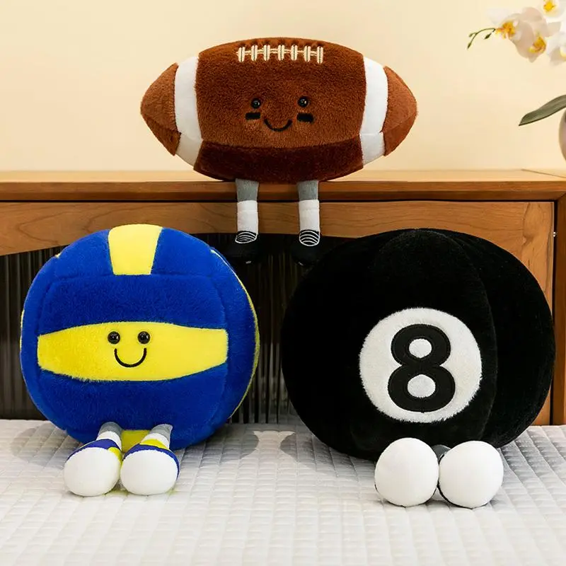 20/25CM Creative New Football, Basketball, Volleyball, Black 8 Ball, Rugby Plush Toys Realistic Sports Stuffed Dolls Nice Gifts